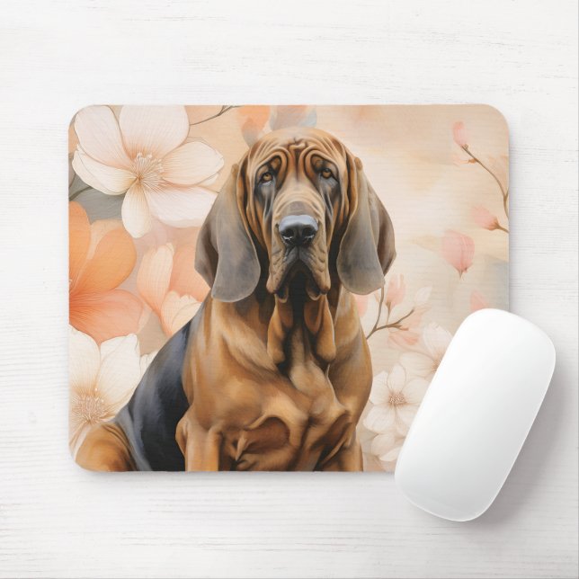 Bluthund-Hundefreund und Pfirsichblüten Mousepad (Mit Mouse)