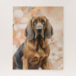 Bluthund-Hundefreund und Pfirsichblüten Puzzle