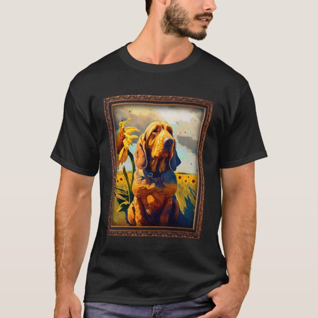 Bluthund-Malerei Sonnenblumen-Blume Mutter Frauen  T-Shirt (Vorderseite)