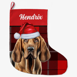 Bluthund mit Holiday Kariert und Hunde Name Großer Weihnachtsstrumpf