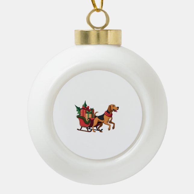 Bluthund-Schlittenzieher Keramik Kugel-Ornament (Vorderseite)
