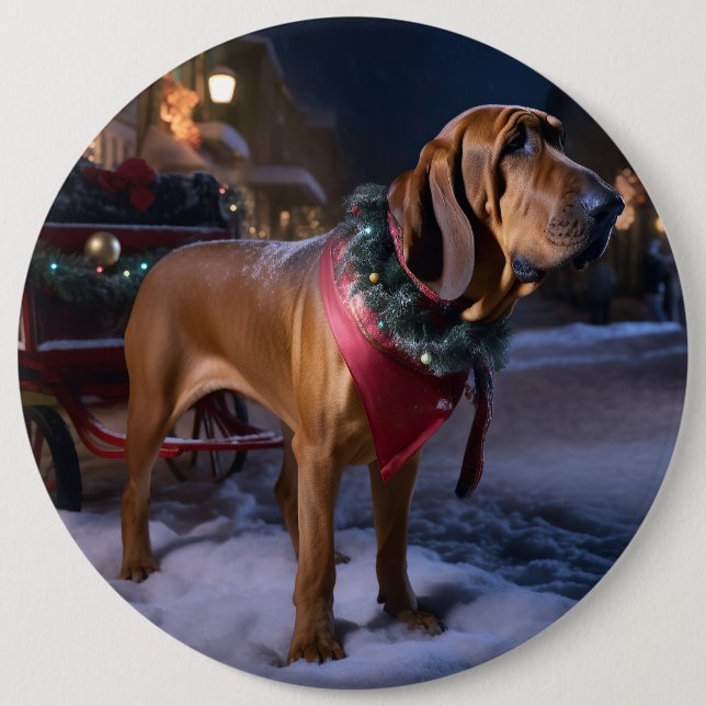 Bluthund Weihnachtsfestliche Saison Button (Vorderseite)