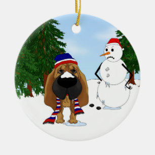 Bluthund-Winter-Szene Keramik Ornament