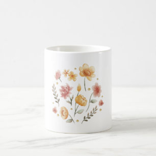 Blütige Blume und Blätter Aquarell Kaffeetasse
