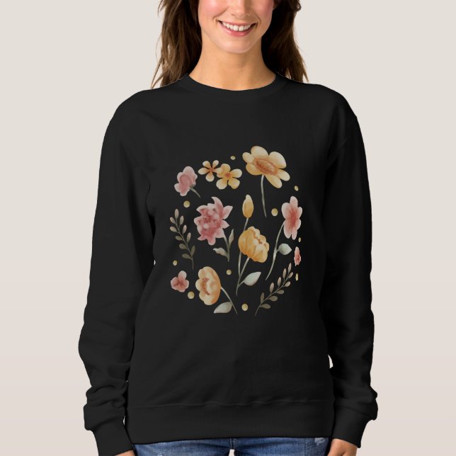 Blütige Blume und Blätter Aquarell Sweatshirt (Vorderseite)