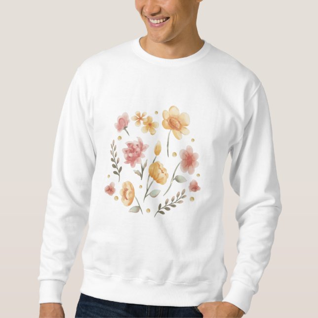 Blütige Blume und Blätter Aquarell Sweatshirt (Vorderseite)