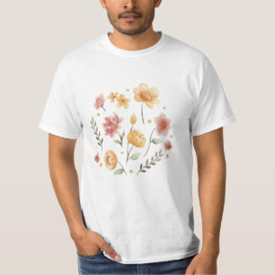 Blütige Blume und Blätter Aquarell T-Shirt