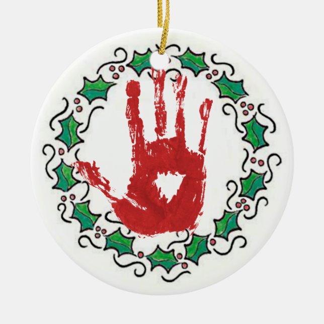 Blutige Feiertags-Hand Keramikornament (Vorne)