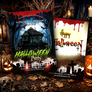 Blutige Geisterhaus-Friedhof-Halloween-Party Einladung