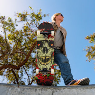 Blutige Rosen Roboter-Schädel Skateboard