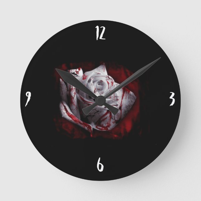 Blutige weiße Rose Runde Wanduhr (Vorderseite)