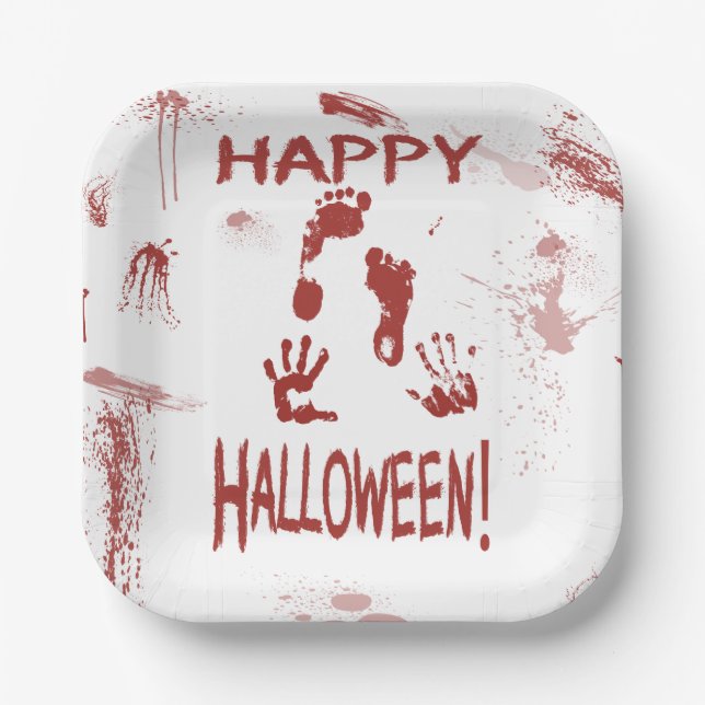 Blutiger Handabdruck Frohes Halloween Pappteller (Vorderseite)