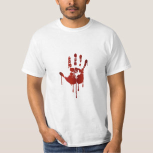Blutiger Text Halloween-Hand   auf dem Shirt des