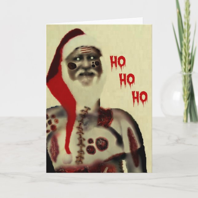 Blutiger Zombie Weihnachtsmann Feiertagskarte (Vorderseite)