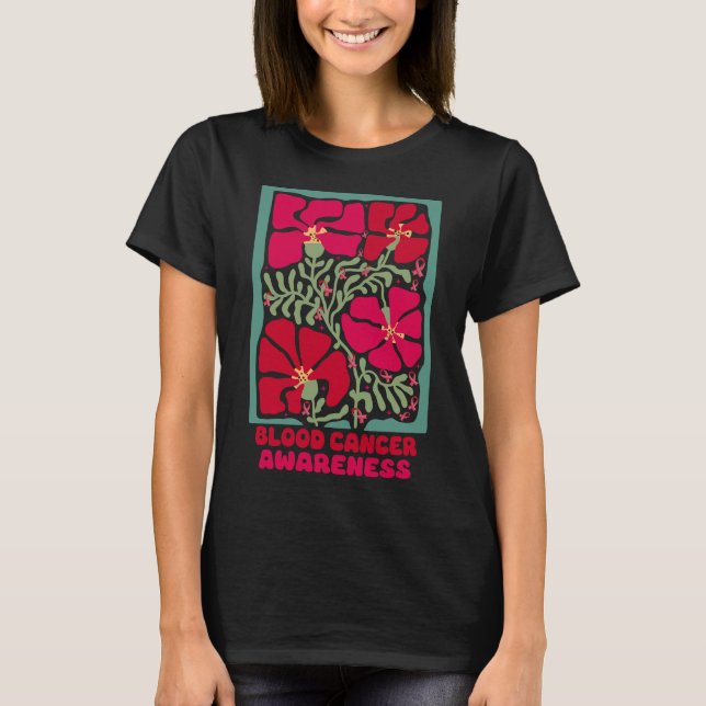 Blutkrebs-Bewusstsein Boho Rote Blume T-Shirt (Vorderseite)