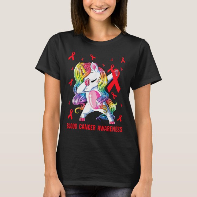 Blutkrebs-Bewusstsein Einhorn-Dabbing T-Shirt (Vorderseite)