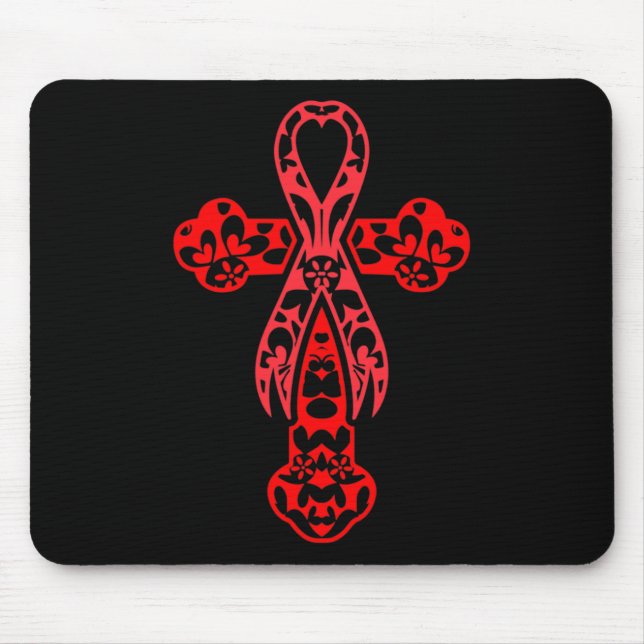 Blutkrebs-Bewusstsein Kreuz Gott roter Ribbon-Glau Mousepad (Vorne)