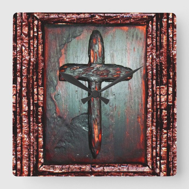 Blutkreuz Quadratische Wanduhr (Vorderseite)