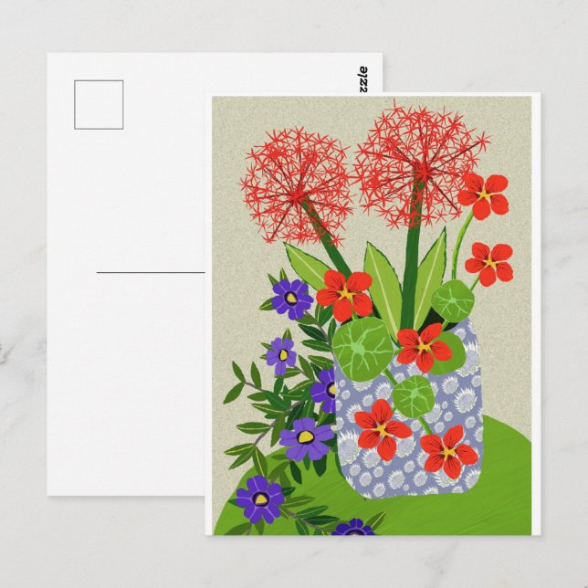 Blutlilie, Surfinia und Nasturtium Postkarte (Vorne/Hinten)