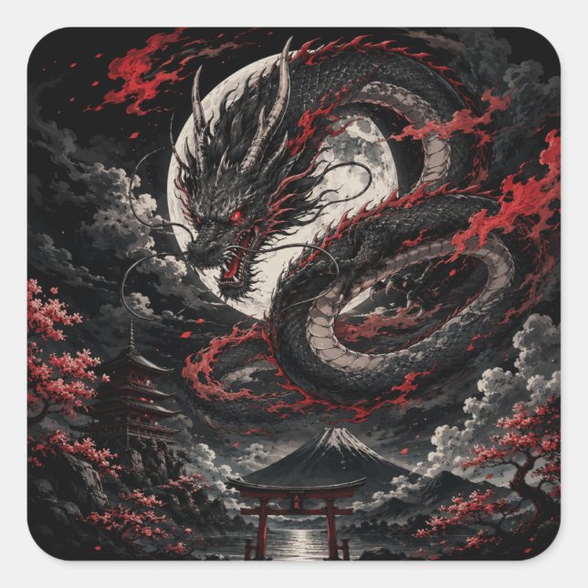 Blutmond-Drache Quadratischer Aufkleber (Vorderseite)