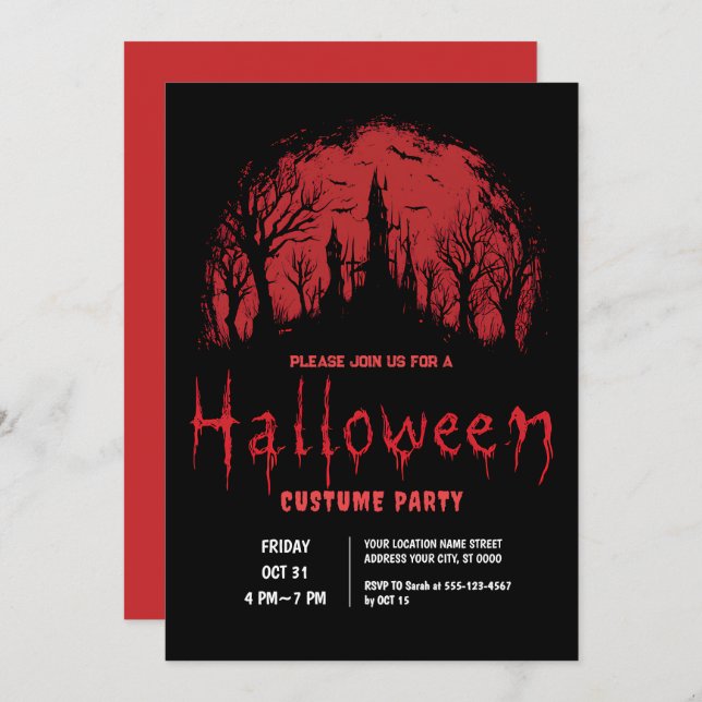 Blutmond-Halloween-Party Einladung (Vorne/Hinten)