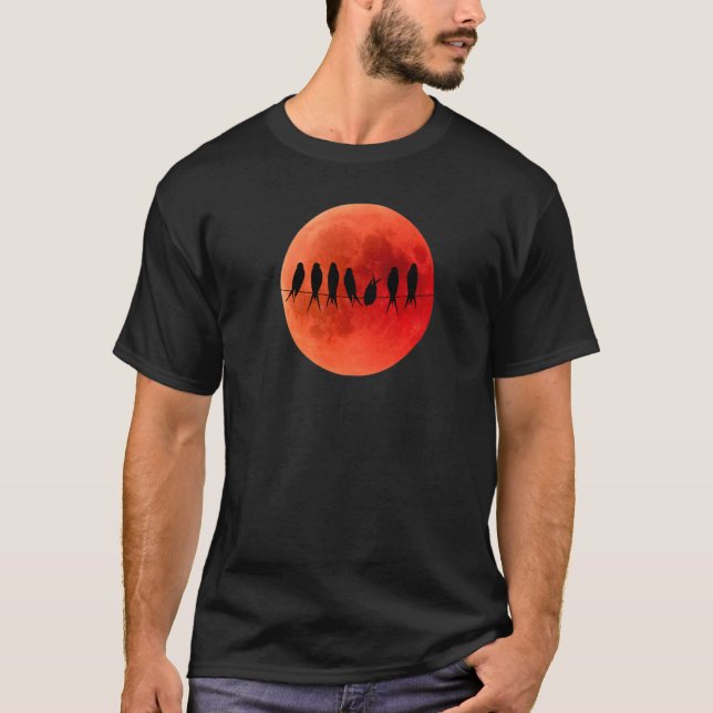 Blutmond Mondfische Eclipse Vögel auf der Silhouet T-Shirt (Vorderseite)