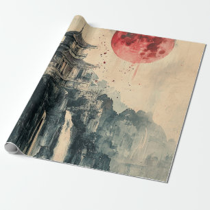 Blutmond-Pagode Tuschwaschung Geschenkpapier