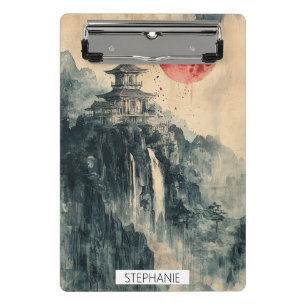 Blutmond-Pagode Tuschwaschung Mini Klemmbrett