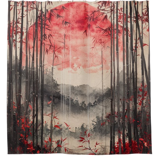 Blutmond Sakura-Tuschewaschung (1) Duschvorhang (Vorderseite)