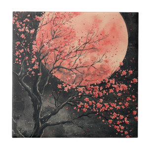 Blutmond Sakura-Tuschewaschung (2) Fliese