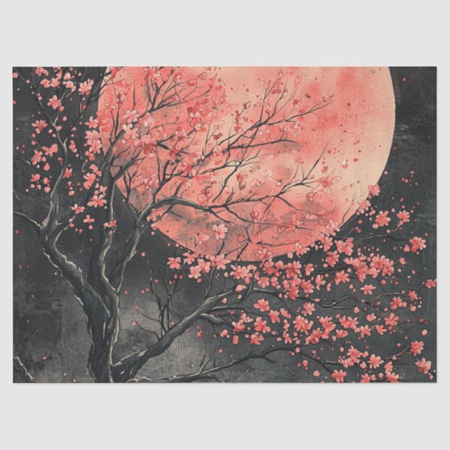 Blutmond Sakura-Tuschewaschung (2) Seidenpapier (Vorderseite)