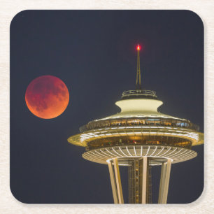 Blutmond Seattle Space Needle Rechteckiger Pappuntersetzer