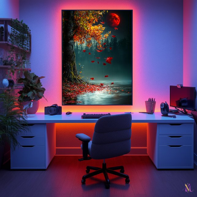 Blutmond über dem Herbstsee - Mystischer Fall Poster (Von Creator hochgeladen)