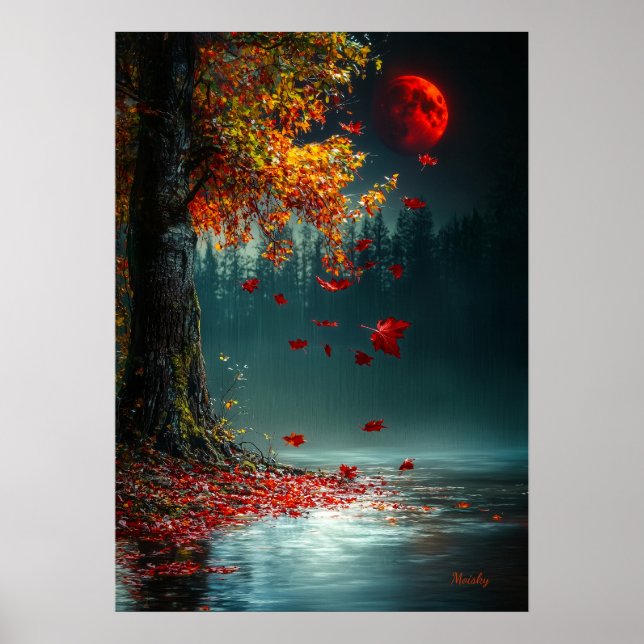Blutmond über dem Herbstsee - Mystischer Fall Poster (Vorne)