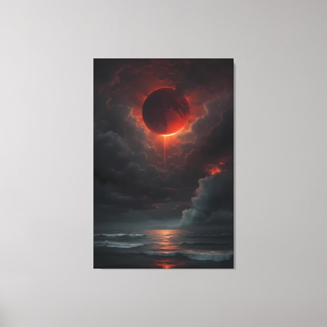 Blutmond über der stürmischen See Leinwanddruck (Vorderseite)