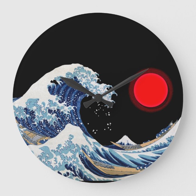 Blutmond und die große Welle vor Kanagawa Große Wanduhr (Vorderseite)