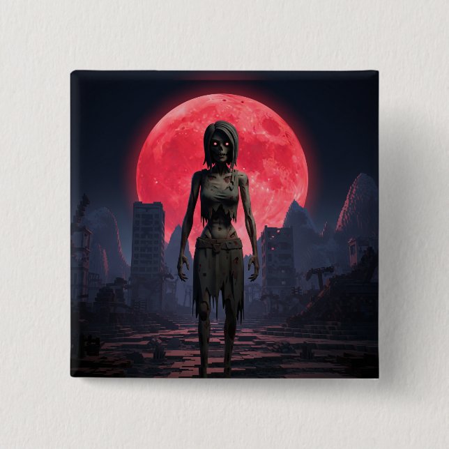 Blutmond Weibliche Zombie Button (Vorderseite)