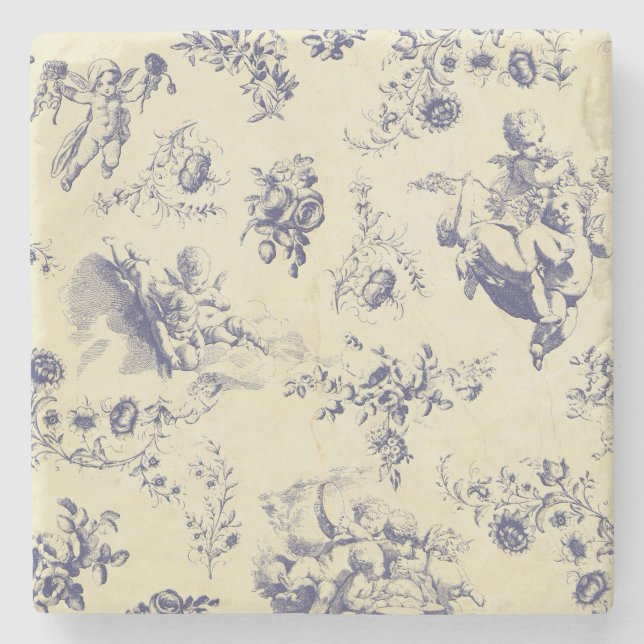Blutoile French Country Cherub Muster Steinuntersetzer (Vorderseite)