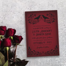 Blutrot schwarzes Raben-Monogramm-Goth-Hochzeit
