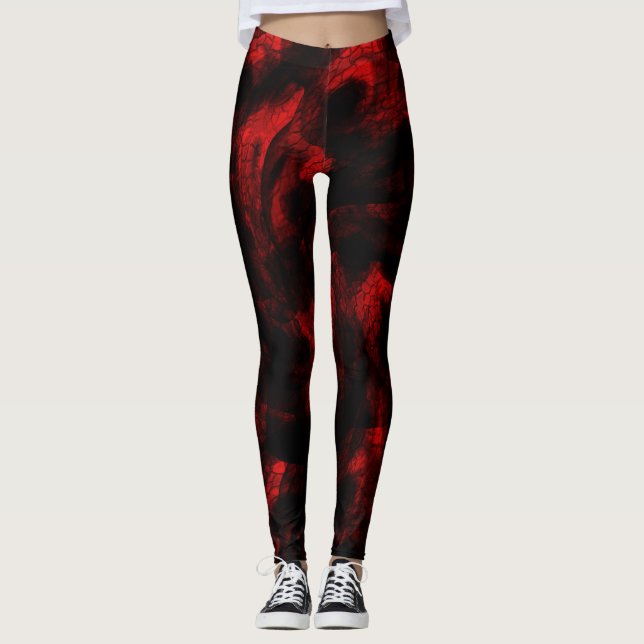 Blutrote Drache-Skalen auf Schwarzem Leggings (Vorderseite)