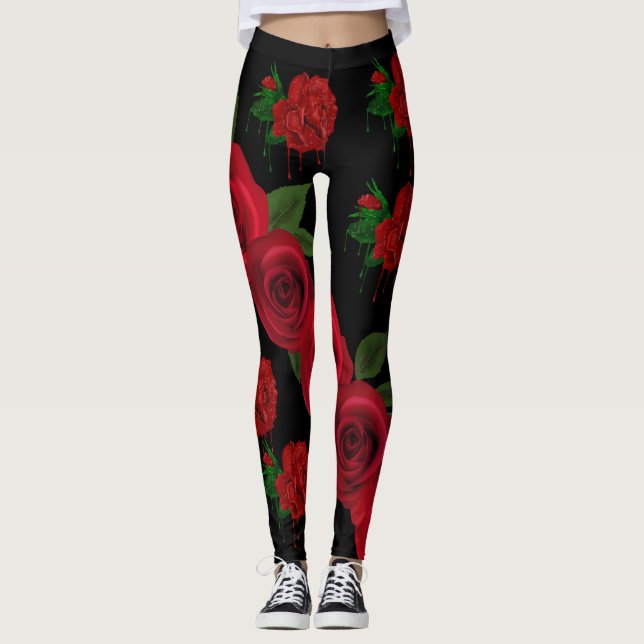 Blutrote Rosen-Leggings Leggings (Vorderseite)