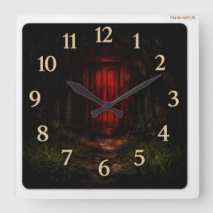 Blutrote Tür Wald Uhr