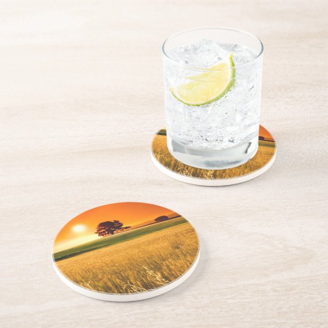 Blutroter Sonnenuntergang Sandstein Untersetzer (Seite)