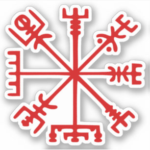 Blutrotes Vegvísir (Viking-Kompass) Aufkleber