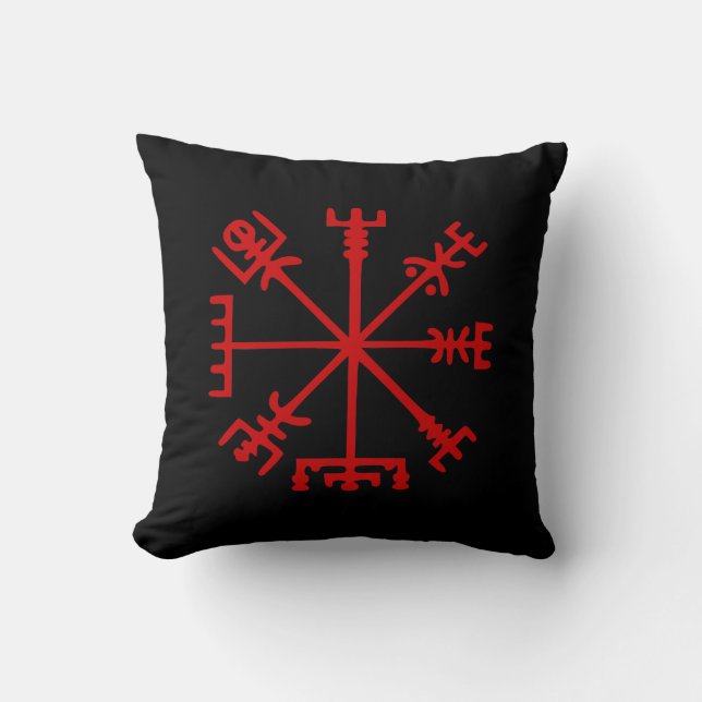 Blutrotes Vegvísir (Viking-Kompass) Kissen (Vorderseite)