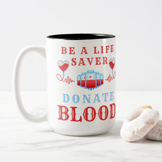 Blutspender Monat Lebensretter Blut spenden Zweifarbige Tasse (Mit Donut)