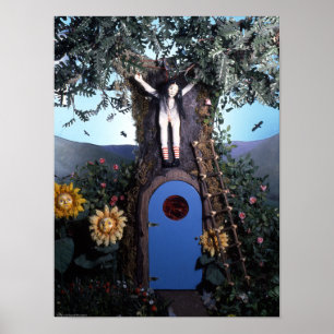 Bluttee und rote String-Puppe im Baumdruck Poster