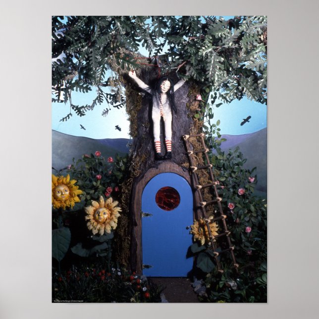 Bluttee und rote String-Puppe im Baumdruck Poster (Vorne)