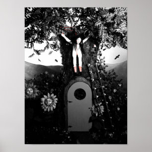 Bluttee und rote String-Puppe im Baumdruck Poster