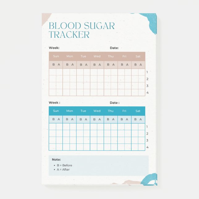 Blutzucker-Wochen-Tracker Post-it Klebezettel (Vorderseite)